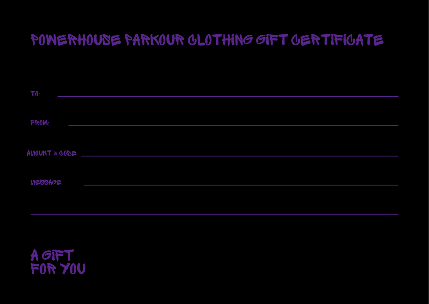 Powerhouse Parkour Clothing Gift Cards