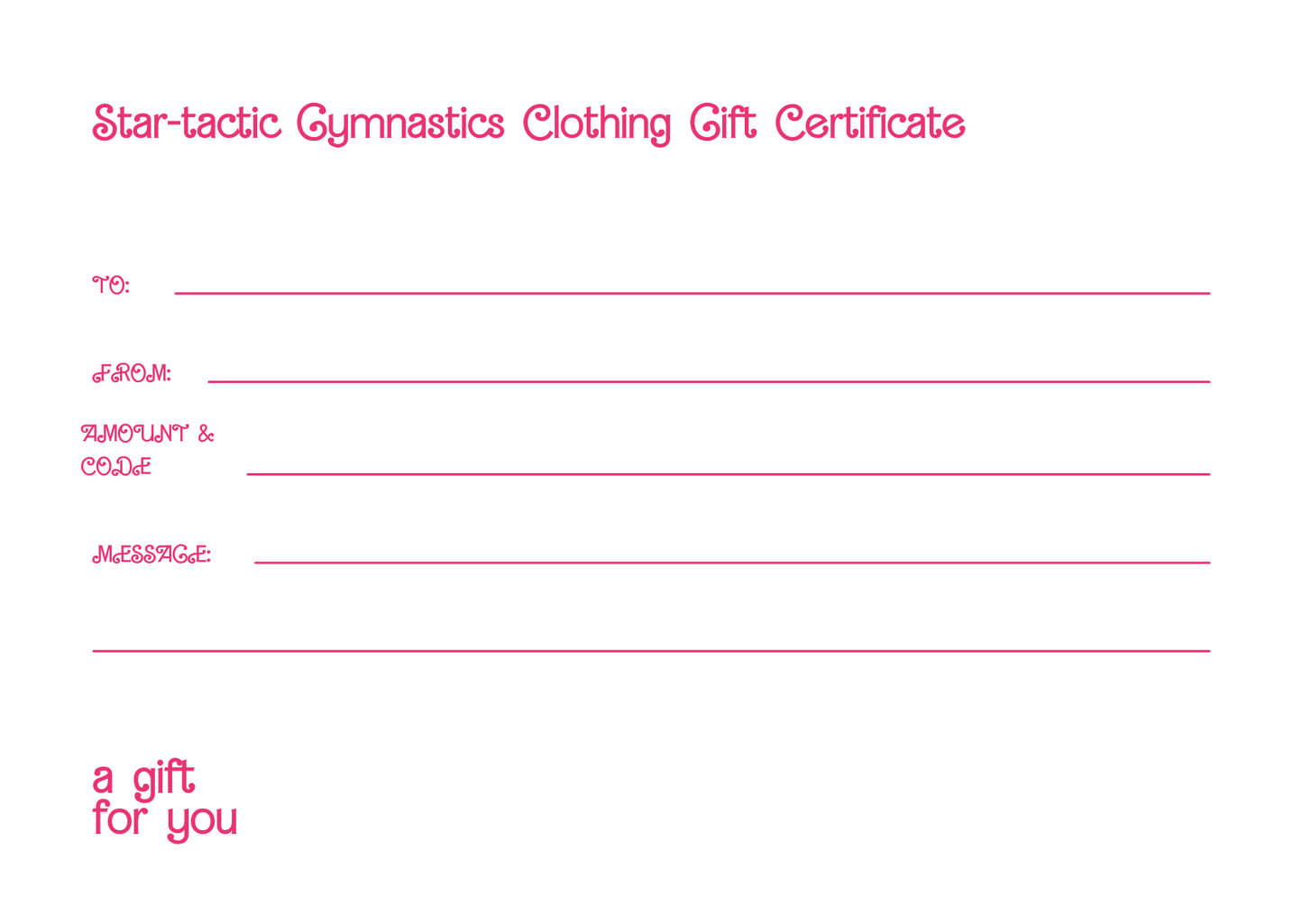 Star-Tastic Gymnastics Clothing Gift Cards